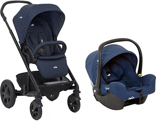 Joie Kombi-Kinderwagen Chrome DLX inkl. Babywanne, Fußsack, Adapter und Regenverdeck, Navy Blazer + Babyschale i-Snug i-Size, Deep Sea