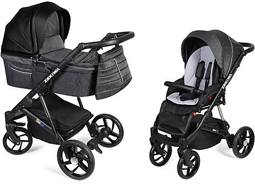 Zekiwa Kombi Kinderwagen Brilliant, 2 in1, Schwarz/Graphit schwarz-kombi