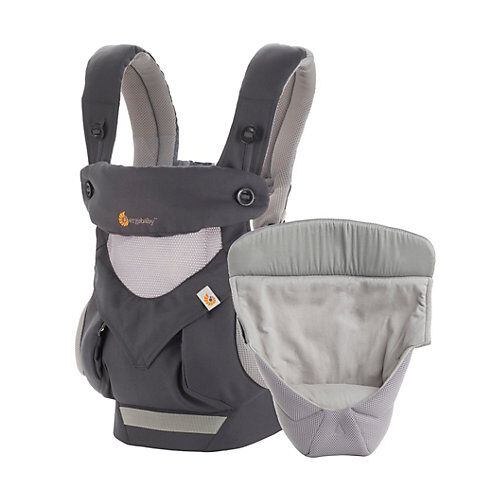 ERGObaby Von-Geburt-an-Paket Babytrage 360°, Cool Air Mesh, Carbon Grey inkl. Neugeborenen-Einsatz Easy Snug grau-kombi
