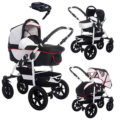 Bebebi Sidney   ISOFIX Basis & Autositz   4 in 1 Kombi Kinderwagen   Hartgummireifen Kombikinderwagen schwarz/weiß