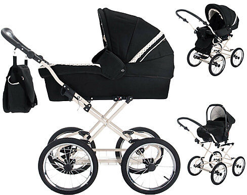 Friedrich Hugo Natureline Uni   3 in 1 Kombi Kinderwagen Komplettset   Öko Nostalgie Kinderwagen Kombikinderwagen schwarz