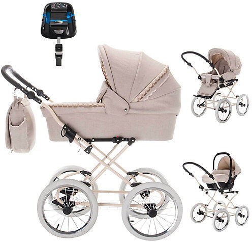 Friedrich Hugo Natureline Uni   4 in 1 Kombi Kinderwagen   ISOFIX Set Kombikinderwagen beige