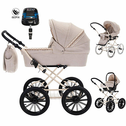 Friedrich Hugo Natureline Uni   4 in 1 Kombi Kinderwagen   ISOFIX Set Kombikinderwagen beige