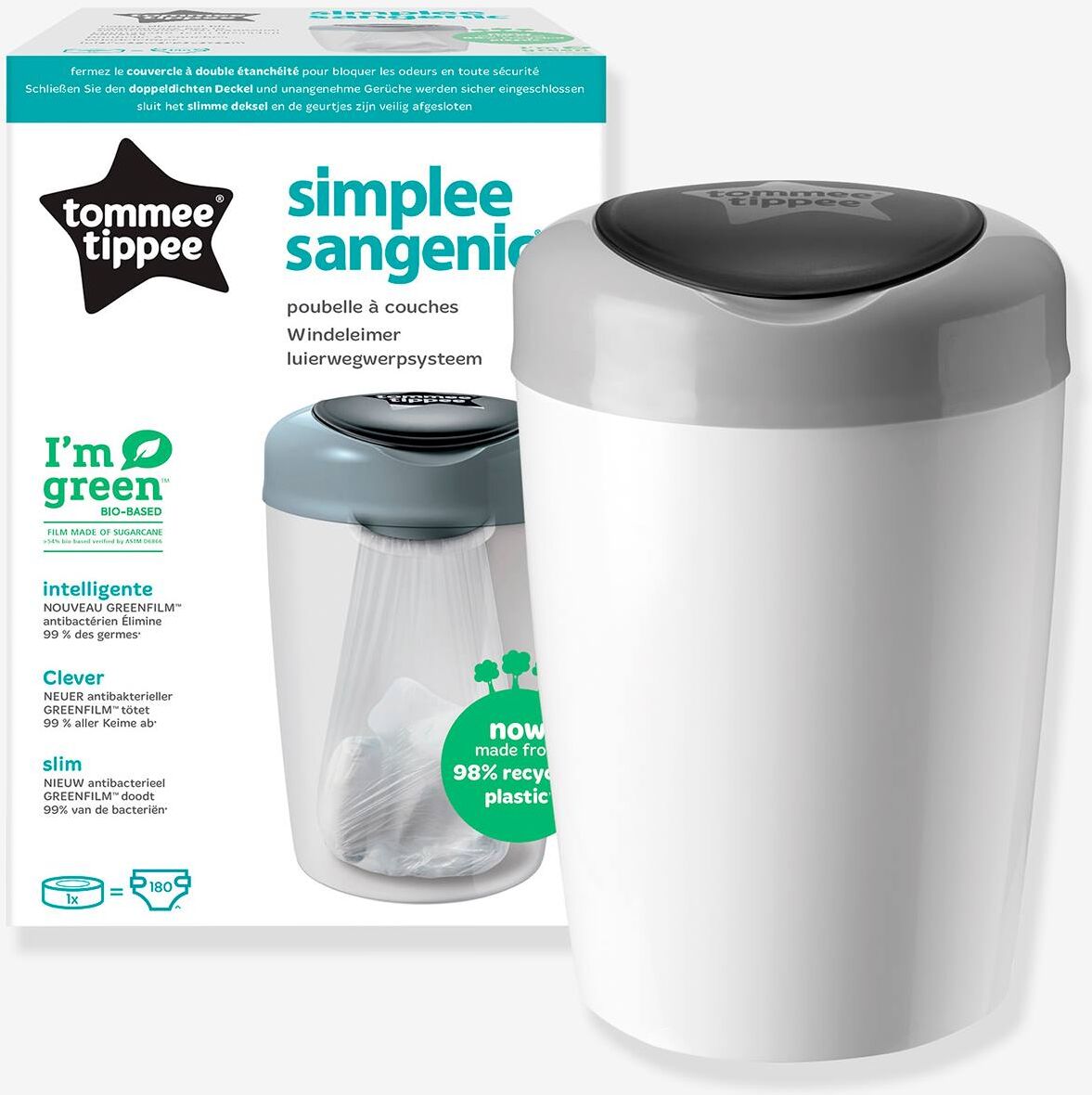 Cubo de basura para pañales Simplee Tommee tippee SANGENIC gris claro liso