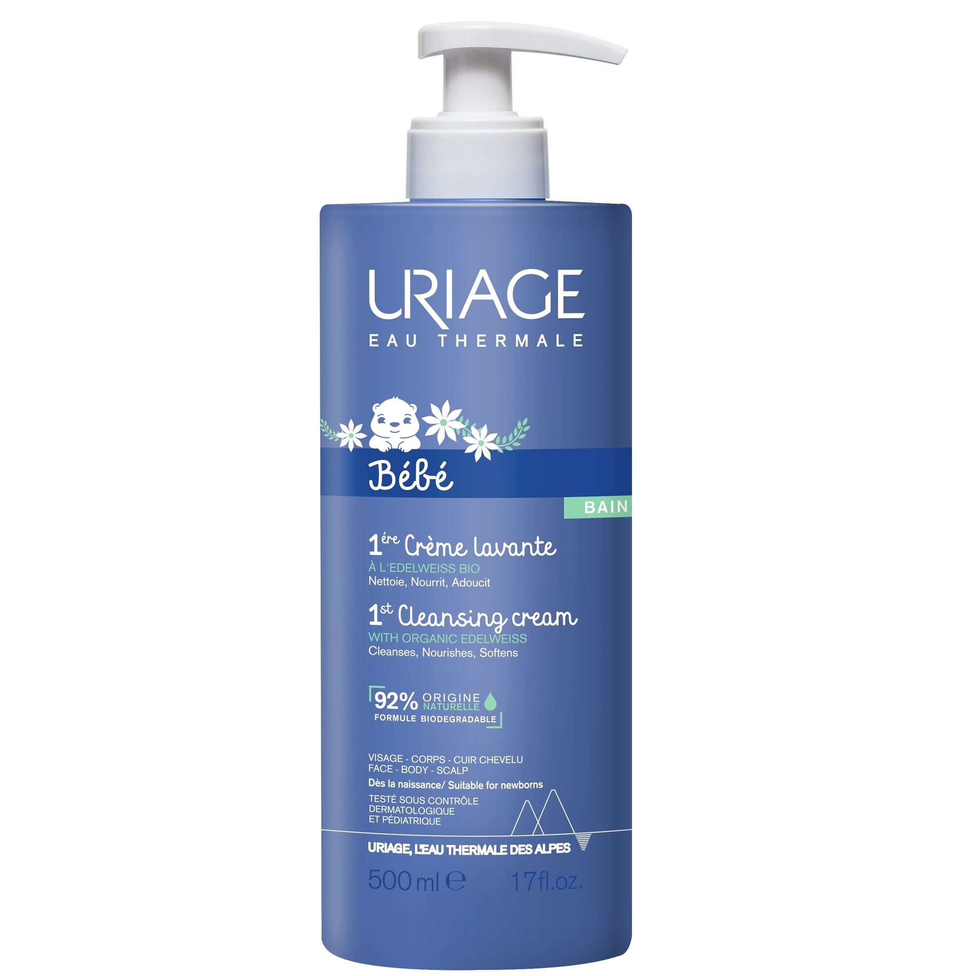 Uriage Baby 1ère Crema espumosa y limpiadora, Higiene y baño del bebé 500mL