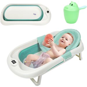 Bébé Baignoire Enfants Pliable Bain Sûr 3 en 1 0-6 Ans avec Pieds Portable avec Filet de Sécurité Thermomètre Shampoing vert - Einfeben - Publicité