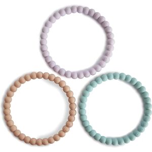 Mushie Pearl Teething Bracelet jouet de dentition Lilac/Cyan/Soft Peach 3 pcs