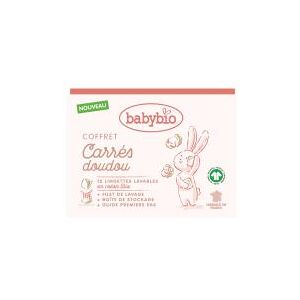 Babybio Carres Doudou Coffret 12 Lingettes Lavables en Coton Bio - Coffret 12 lingettes + 1 filet de lavage + 1 boîte + 1 guide