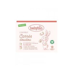 Babybio Carrés Doudou Coffret 12 Lingettes Lavables en Coton Bio - Coffret 12 lingettes + 1 filet de lavage + 1 boîte + 1 guide