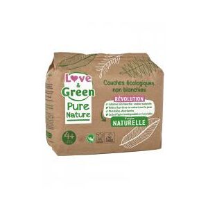 Love & Green Couche Écologiques Pure Nature 35 Couches Taille 4+ Maxi (9 a 20 kg) - Paquet 35 couches