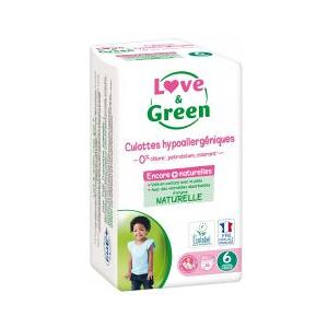 Love & Green Culottes Hypoallergeniques 16 Culottes Taille 6 (+ 16 kg) - Sachet 16 Couches-culottes