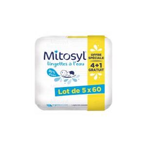 Mitosyl Lingettes a l'Eau Lot de 4 x 60 Lingettes + 60 Lingettes Offertes - Lot 5 x 60 lingettes