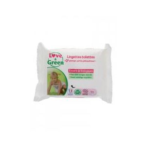 Love & Green Lingettes Toilettes en Fibres 100% Naturelles et Biodegradables X 55 - Sachet 55 Lingettes