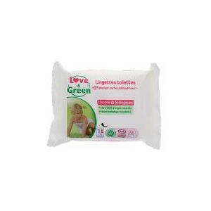 Love & Green Lingettes Toilettes en Fibres 100% Naturelles et Biodégradables X 55 - Sachet 55 Lingettes