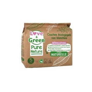 Love & Green Pure Nature Couches Hypoallergéniques et Écologiques Non Blanchies T5 X 33 - Paquet 33 couches