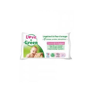 Love & Green Lingettes Parfumees en Fibres 100% Naturelles et Biodegradables X 64 - Sachet 64 lingettes