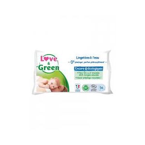 Love & Green Lingettes a L'eau en Fibres 100% Naturelles et Biodegradables X 56 - Sachet 56 lingettes