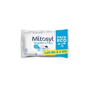 Mitosyl Lingettes a L'eau - 2 Sachets de 60 - Lot 2 x 60 lingettes