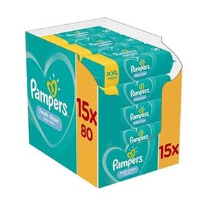 Pampers Lingettes Bébé - Fresh Clean - Lot de 15 Paquets de 80 (1200 Lingettes) - Publicité