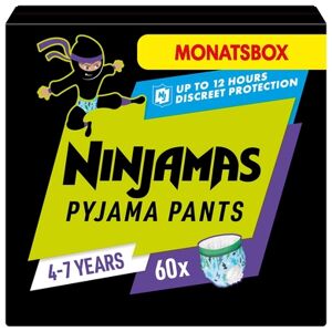 NINJAMAS PYJAMA PANTS NINJAMAS Couches culottes pyjamas pack mensuel, 4-7 ans, 60 pièces