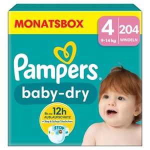 Pampers Couches Baby Dry taille 4 9 14 kg pack mensuel 1x204 pieces