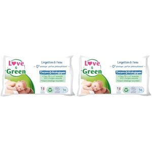 Love & Green Lingettes à l'eau Saines et Ecologiques Paquet de 56 Lingettes Certifiées Cosmos Natural par ECOCERT et FSC Emballage recyclable (Lot de 2) - Publicité