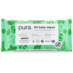 Pura Lingettes Bébé, 70 Lingettes (1x Paquet), 99% D'eau, 100% Sans Plastique, Sans Parfum pour Peaux Sensibles, Aloe Vera, Végétalien, Testées Dermatologiquement - Publicité