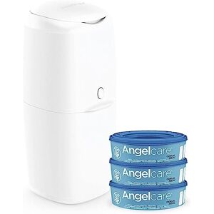 Angelcare Système d'élimination des couches – Comprend 3 recharges rondes – Système Push & Lock - Publicité