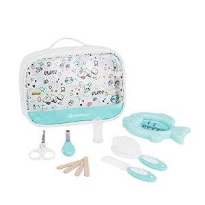 Badabulle Trousse de Soin Bébé Plouf Dès la naissance Kit Complet 7 Accessoires dont Brosse, Thermomètre de bain, Paire de Ciseaux Arrondis avec Poches - Publicité