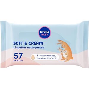 NIVEA BABY Lingettes Soft & Cream (1 x 57 pces), lingettes nettoyantes bébé & nourrisson, lingettes apaisantes enrichies en Huile d'Amande 100% naturelle protectrice très douce - Publicité