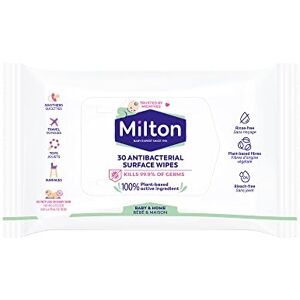 Milton Lingettes Désinfectantes surfaces SANS RINCAGE, Alcool de betterave, Biodégradable, Efficaces sur bactérie et virus, Fabrication Française, Blanc, 30 Unité (Lot de 1) - Publicité