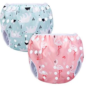 Luxja Couches de Bain, Bébé Maillot de Bain 2PCS, Lavable, Réutilisable, Ajustable, Pour les enfants de 0-3 Ans, Flamant Rose + Ours Polaire - Publicité