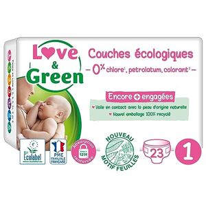 Love & Green Couches Bébé Saines et Ecologiques Taille 1 (2-5 kg) 23 couches Absorbante, anti-fuites et sans ingrédients indésirables - Publicité