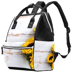 Nananma Grand sac à langer multifonction pour bébé, bouquet de tournesol jaune sur fond en bois rustique blanc, sac à dos de voyage pour maman et papa - Publicité