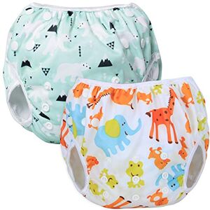 Teamoy Couches de Bain Lavables pour Bébé (2 Paquets) Pantalon de Couche en Tissu pour Garçons et Filles, Ours Polaire + Animaux - Publicité