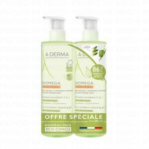 A-DERMA Exomega control Gel lavant émollient flacon 2x500ml