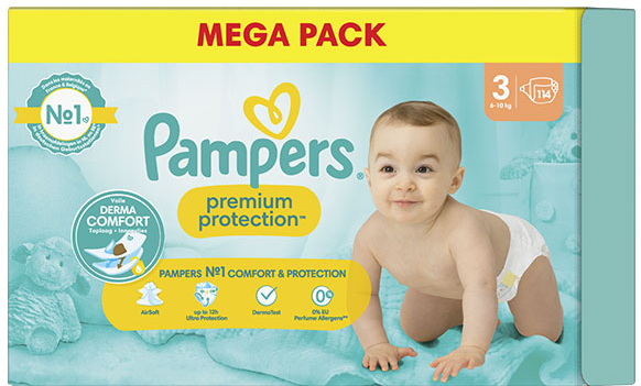 Pampers Premium Protection Taille 3 Couches x114 6kg - 10kg N°1 Pour Le Confort & La Protection