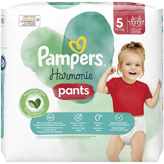 Pampers Harmonie Pants Taille 5 27 Couches-Culottes 12kg - 17kg Protection Douce Pour La Peau