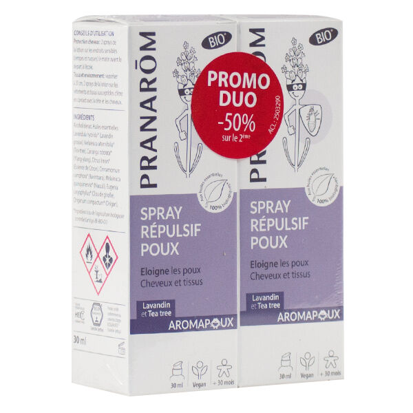 Pranarom Aromapoux Spray Bio Anti Poux Répulsif Lot de 2 x 30ml