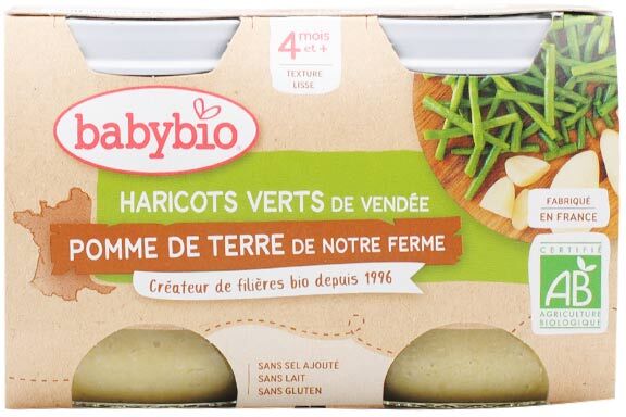 Babybio Mes Légumes Pot Pomme de Terre Haricots Verts +4m Bio 2 x 130g