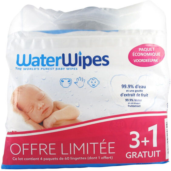 Laboratoires Gilbert WaterWipes Lingettes Pures Lot de 3 x 60 unités + 60 unités offertes