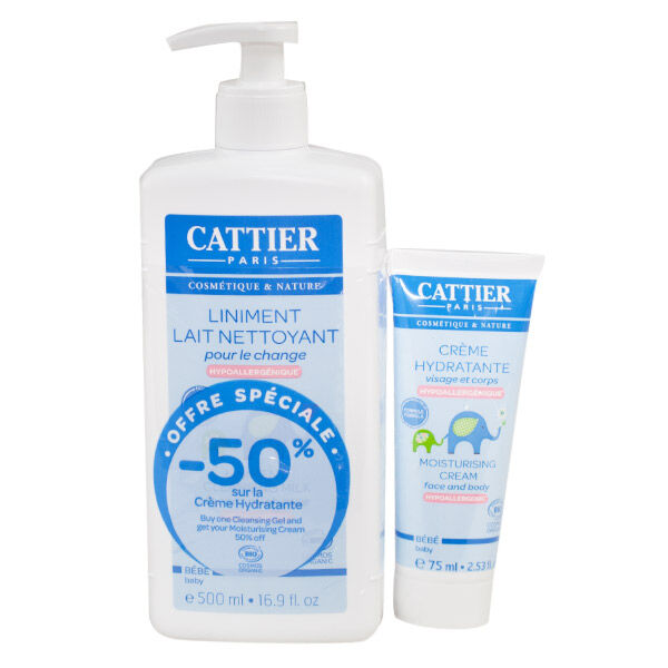 Cattier Bébé Liniment 500ml + Crème Hydratante 75ml