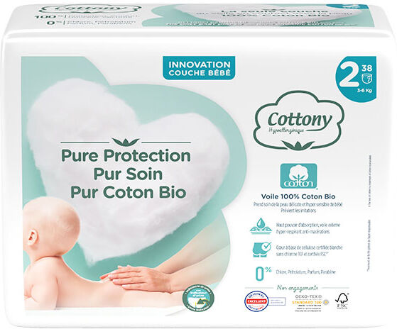 Cottony Couches Bébé 100% Coton T2 3-6kg 38 unités