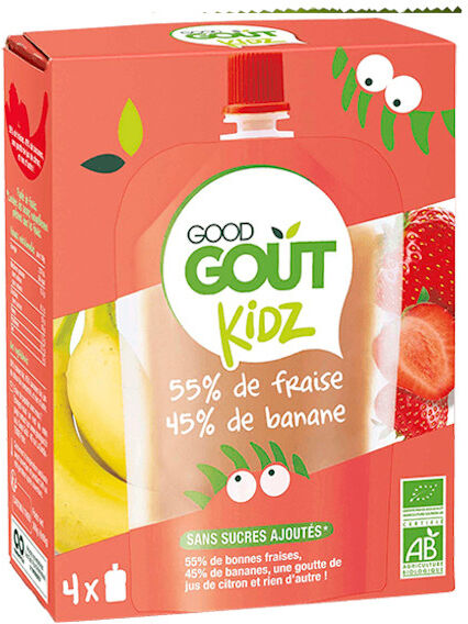 Good Gout Good Goût Kidz Gourdes Fruits Fraise Banane Bio +3ans 4 x 360g