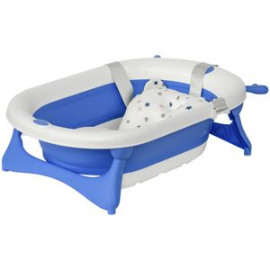 Homcom Vaschetta Bagnetto Pieghevole per Bambini 0-3 Anni con Indicatore di Temperatura e Cuscino, 81.5x50.5x23.5 cm, Blu