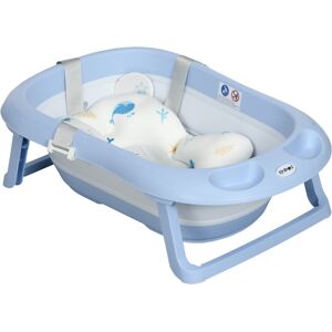 Zonekiz Vaschetta Bagnetto Pieghevole Bambini 0-6 Anni con Cuscino e 2 Ripiani, 83x48x23.5 cm, Blu e Bianco