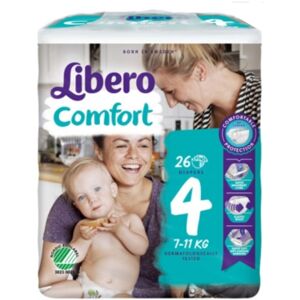 Essity Italy Spa Libero Comfort Taglia 4 Pannolini - Pacco da 26 Pezzi (7-11 kg) - Protezione e Comfort per il tuo Bambino