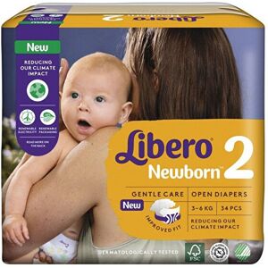 Essity (Lib,Temp) Libero Newborn - 34 Pannolini per Bambini da 3-6 Kg, Taglia 2 - Confortevoli e Sicuri per il Tuo Piccolo Tesoro