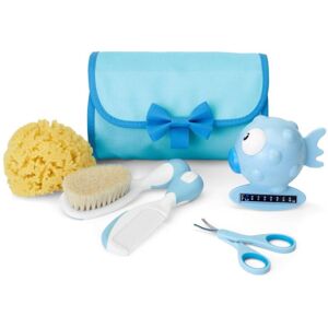 Chicco Set Igiene Borsa Bagno Azzurro Spugna + Forbicine + Spazzola + Pettine - Completo Kit per l'Igiene del Bambino