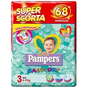 Pampers Baby Dry Superbag Midi Pannolini Tripla Azione 68 Pezzi